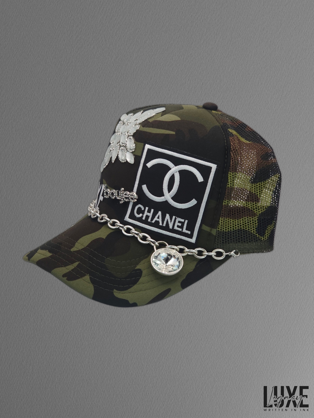 Designer-Inspired Custom OTTO Camo Embellished Trucker Hat